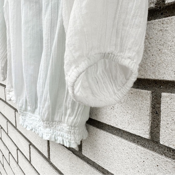 Aerie Off Shoulder Ivory Crochet Boho Peasant Top Smocked Waist 3/4 Sleeve XS - Picture 6 of 11